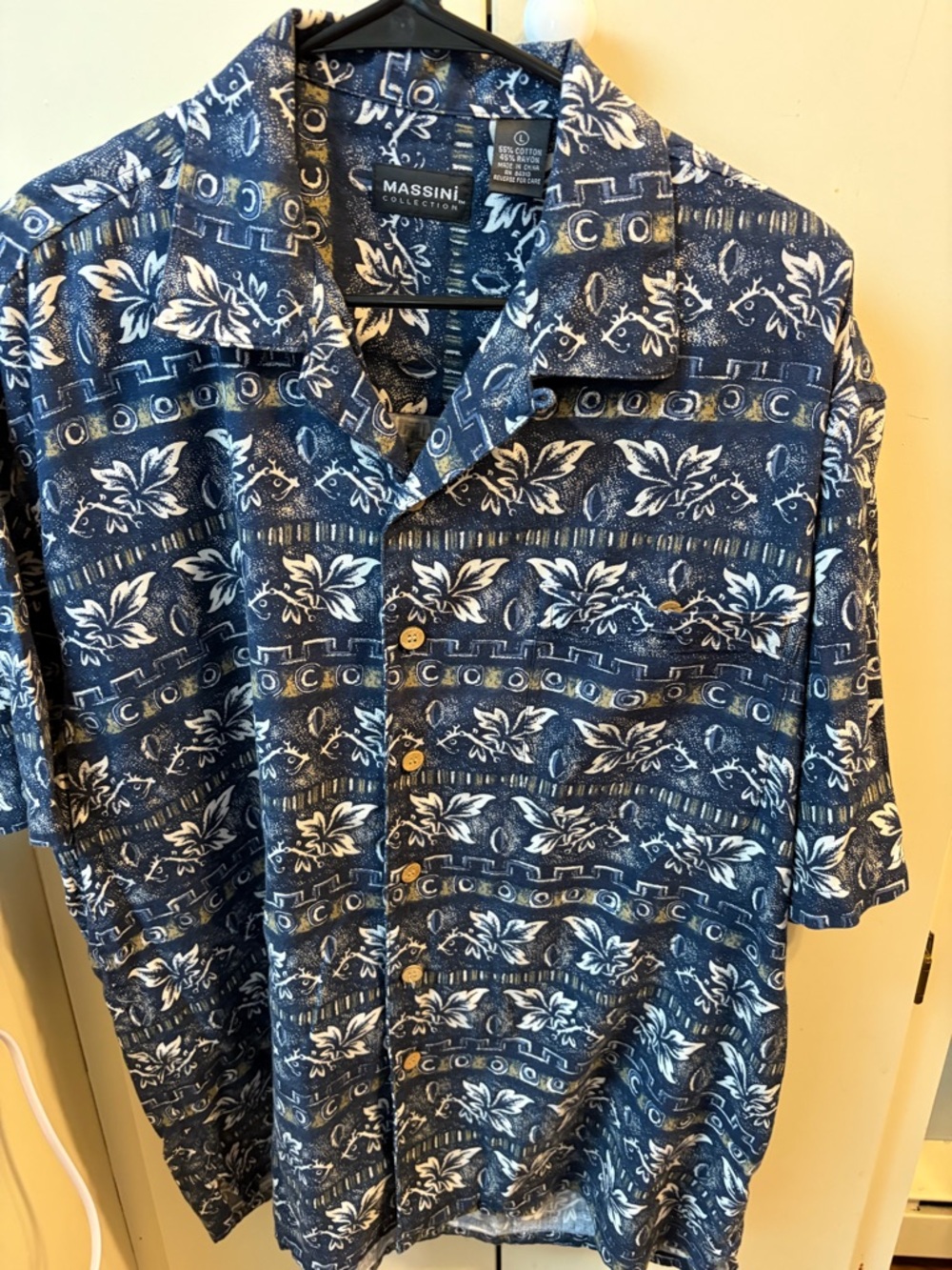 Massini Navy and White Floral Button-Up Casual Shirt
